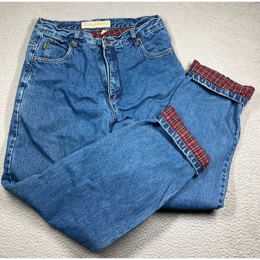 Cabellas Casuals Jeans Womens 14 Tall Blue Flannel Lined‎ Outdoors Nature Stains